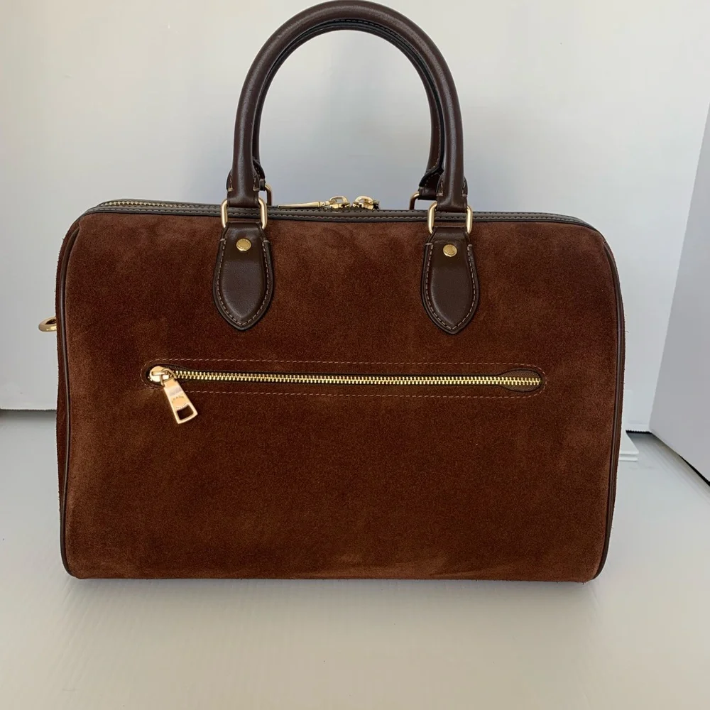 Coach Large Rowan Suede Satchel Set-Long Zip Wallet,LOVE Charm,Dust Bag,Insert